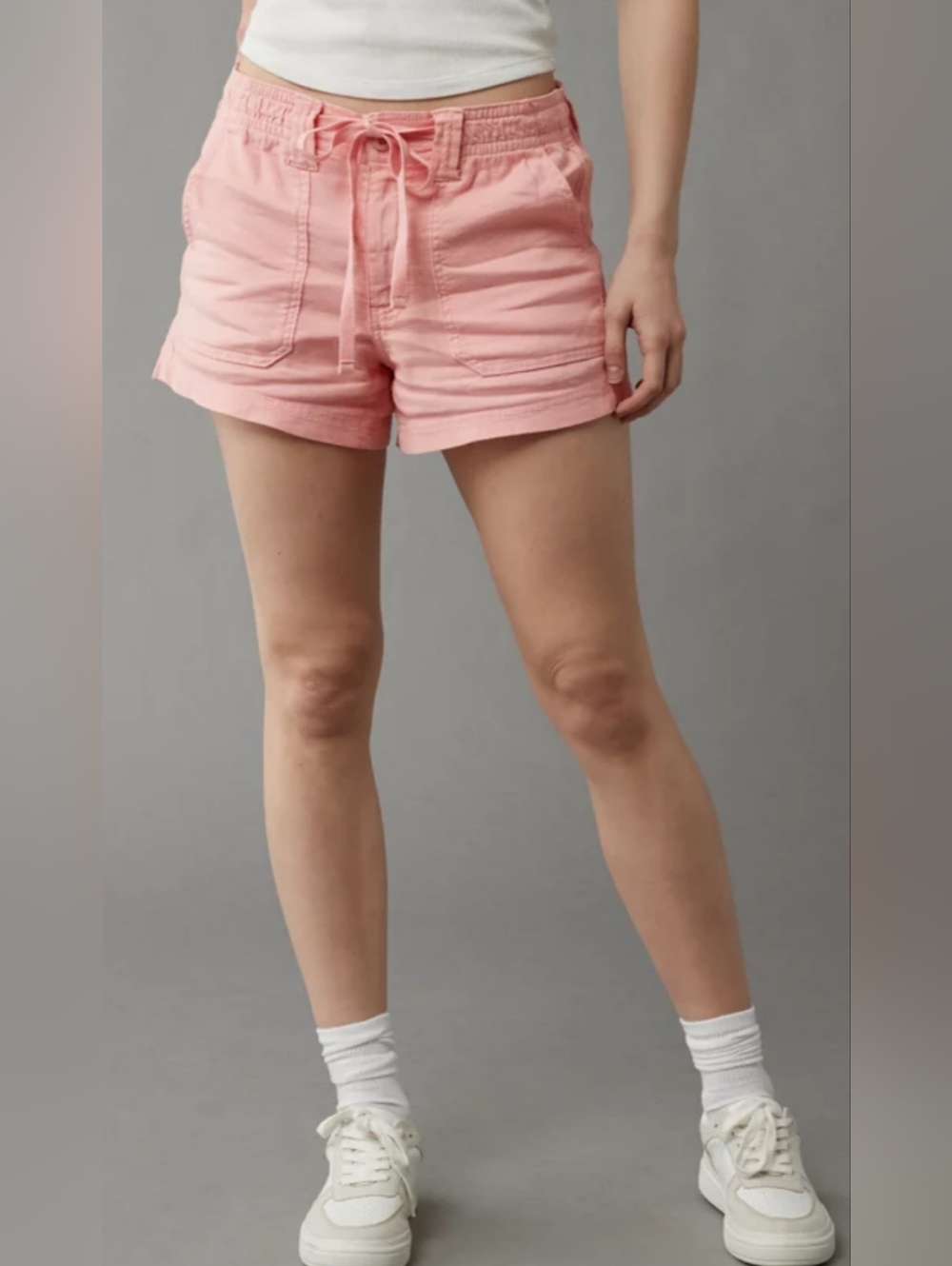 American Eagle Linen Peach Drawstring High Waist Utility Cargo Shorts 000